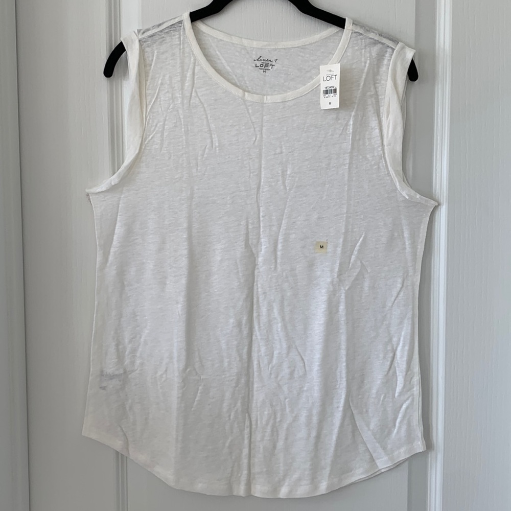 NWT LOFT White 100% Linen Sheer Sleeveless Top Size Medium